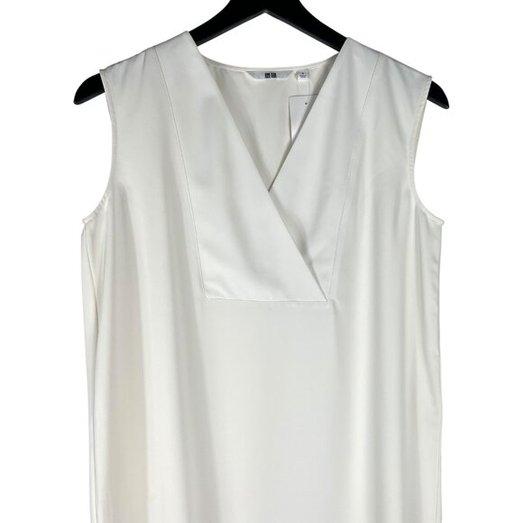 NWT Uniqlo Women's Drape Sleeveless V-Neck Mini Dress in Off White Size S - Picture 2 of 12